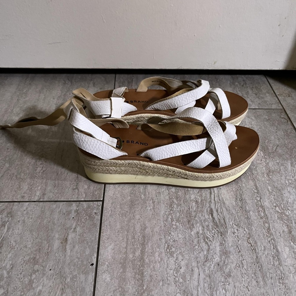Lucky Brand Espadrille Sandals Womens Size 7 White Platform Ankle Tie Shoes